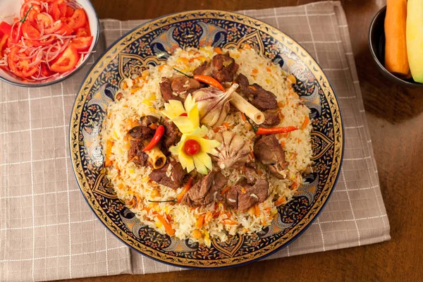 Pilaf Meat Dish Peoples Central Central Asia Rice Meat Onions — Stock Photo, Image