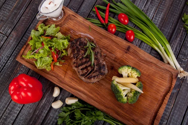 Juicy Appetizing Steak Tamogavok Horse Meat Table Design Cooking — Stock Photo, Image