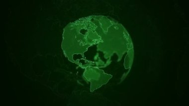 Parçacık toprak yeşil. Cyber dünya. Dijital dünya dönme. 4 k 38402160.Planet sorunsuz Looping.Pixel 3d planet Earth animasyon. Dönen Küre, kıta ile aksanlı kenarları parlayan. Alan derinliği sahip Cyber animasyon soyut ve kızdırma