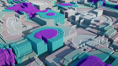 Küplerin soyut üç boyutlu canlandırması. Geometrik geçmiş, dokular. Düşük Polonyalı Özgeçmişi. Soyut Küpler 7.