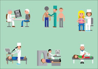 Doktorlar ve hastalar terapist, ürolog, gastroskopi, alerji, manyetik rezonans görüntüleme, travma
