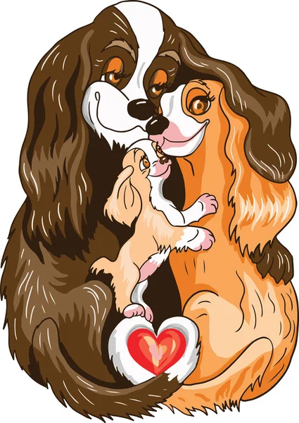 Aile Anne baba ve sevimli köpek yavruları köpekler