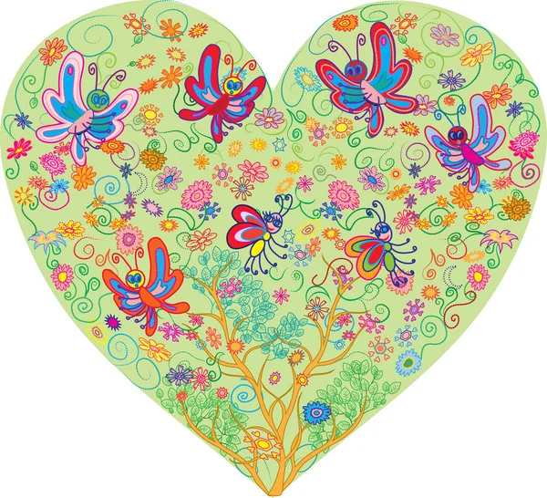 heart vector with butterfly and flower