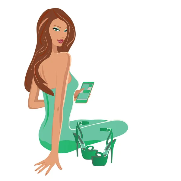 Kız oturan smartphone ile ingreen