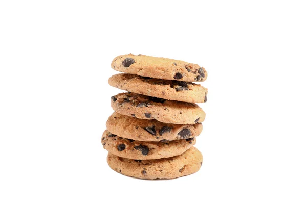 Stack Tasty Chocolate Chip Cookies White Background — Stock Photo, Image