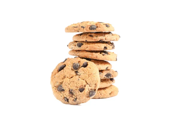 Stack Tasty Chocolate Chip Cookies White Background — Stock Photo, Image