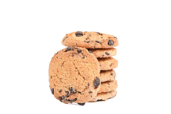 Stack Tasty Chocolate Chip Cookies White Background — Stock Photo, Image