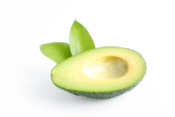 Ripe Skär Avokado Vit Bakgrund Utrymme För Text — Stockfoto