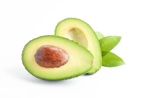 Ripe Gesneden Avocado Witte Achtergrond Ruimte Voor Tekst — Stockfoto