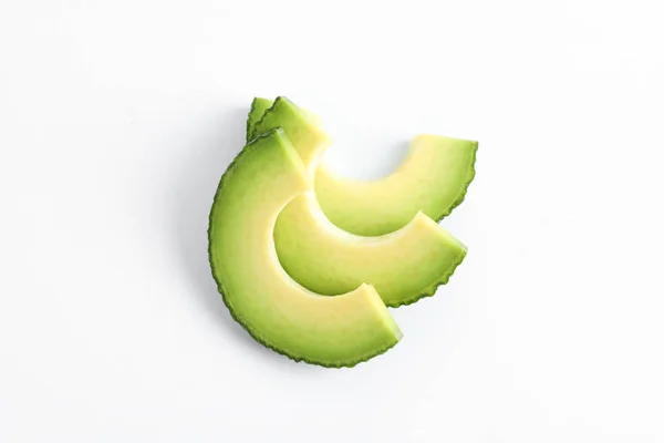 Fresh Avocado Slices White Background Space Text Top View — Stock Photo, Image