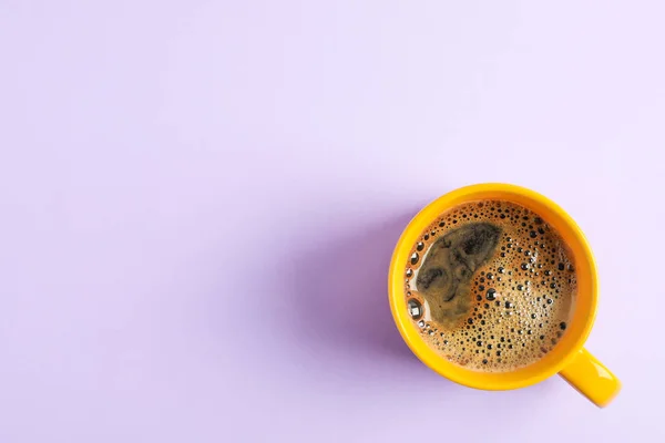 Cup of coffee on color background, space for text — Stock Photo, Image