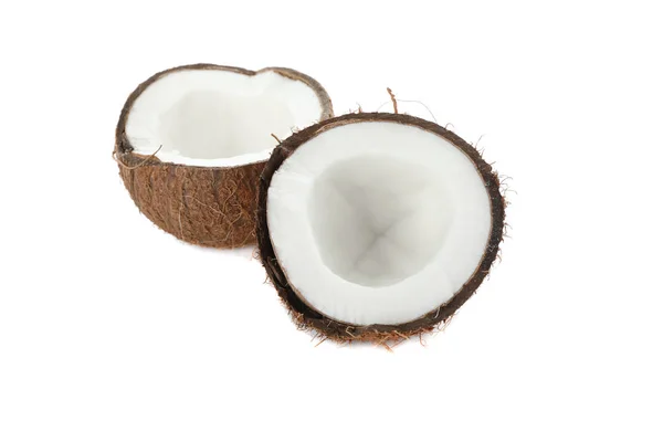 Splitsen van tropische kokosnoot geïsoleerd op witte achtergrond — Stockfoto