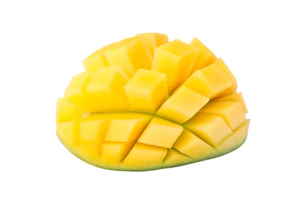 Skär mogen mango isolerad på vit bakgrund, närbild — Stockfoto