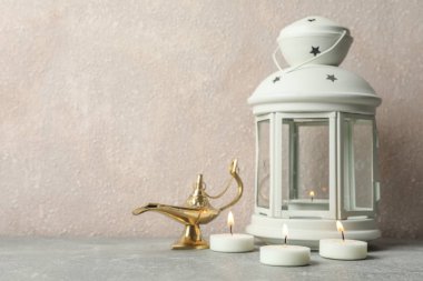 Aladdin lamba ve mum gri masa agai ile ramazan fener