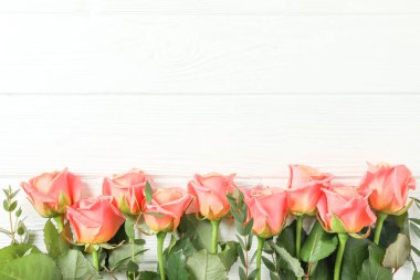 Beyaz arka planda güzel turuncu güller, metin için alan