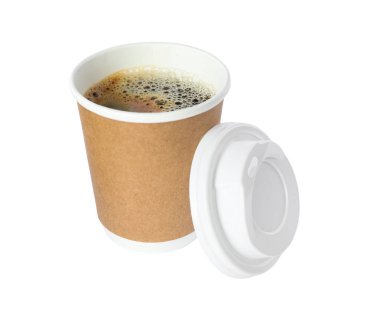 Beyaz arka plan üzerinde izole beyaz kapaklı kağıt cam. Kahve 