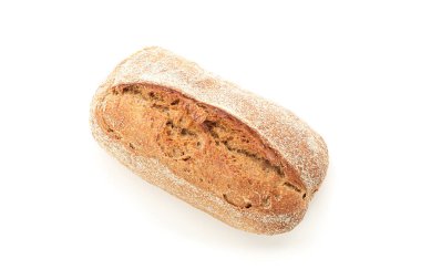 Beyaz arka planda izole edilmiş buğday ekmeği, üst manzara. Fırın müfettişi.