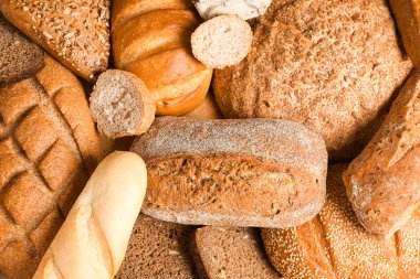 Arka plan, yakın çekim ve üst görünüm olarak farklı fırın ürünleri