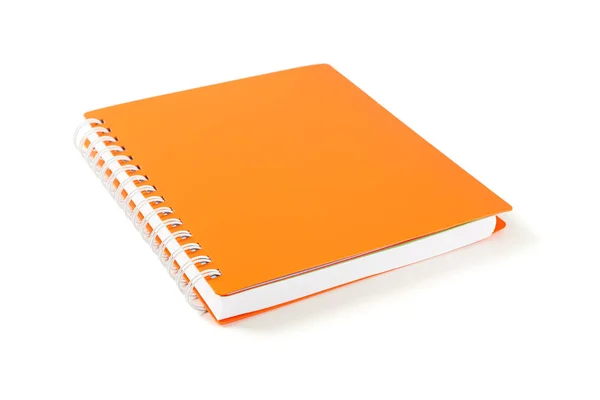 Narancsszínű notebook tárhellyel a fehér háttéren izolált szöveghez — Stock Fotó
