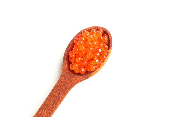 Sked med röd kaviar isolerad på vit bakgrund, uppifrån — Stockfoto