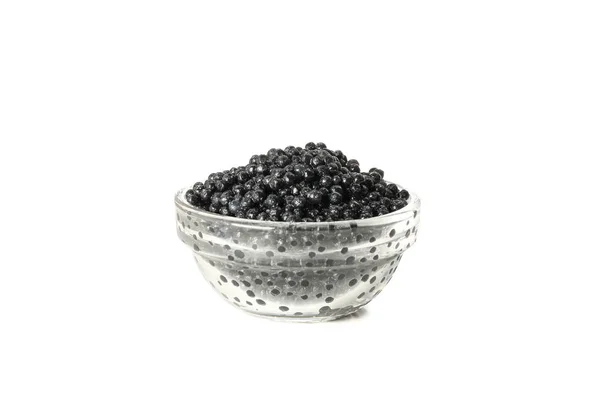 Frasco de vidro com caviar isolado sobre fundo branco — Fotografia de Stock