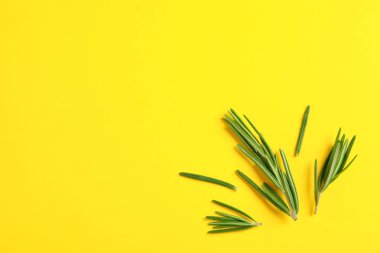 Sarı arka plan üzerinde biberiye ile düz yatıyordu kompozisyon, uzay f