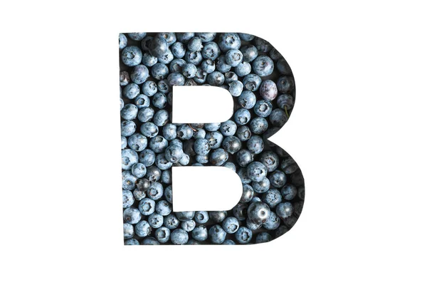 白いバックグルーに隔離されたブルーベリーの背景に対する文字B — ストック写真