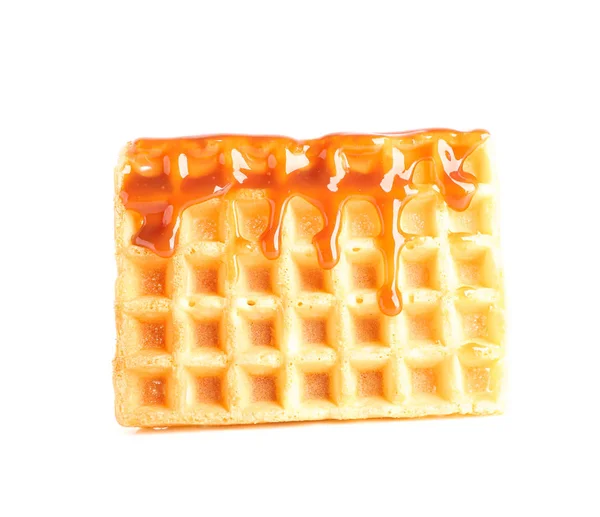 Waffle under caramel topping isolated on white background — Stock Photo, Image