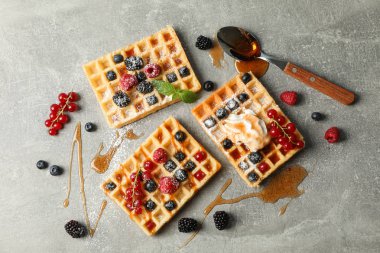 Tatlı belçika waffle ile Düz yatıyordu kompozisyon, metin için alan