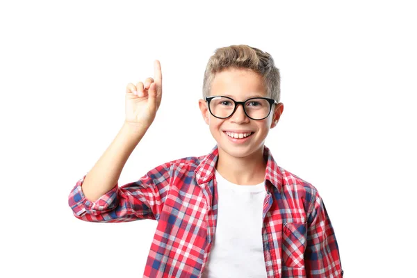 Boy in glasses and shirt isolated on white background — Stock Photo, Image