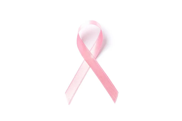 Nastro di consapevolezza rosa isolato su sfondo bianco, vista dall'alto — Foto Stock