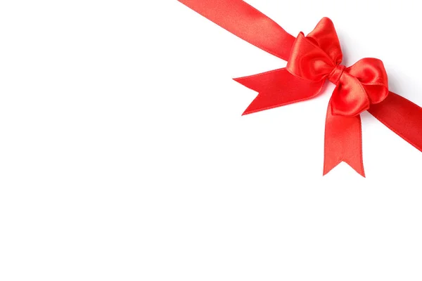 红色丝带，蝴蝶结隔离在白色背景上。礼品概念 — 图库照片