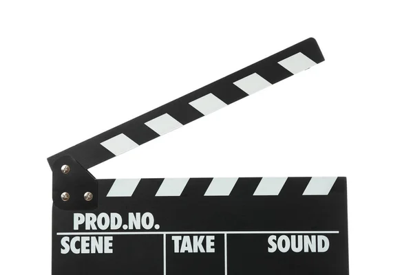 Clapper board isolated on white background, close up — Stock Photo, Image