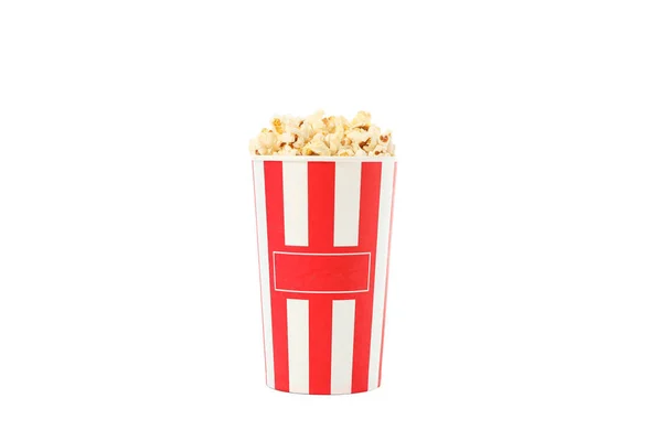 Randig hink med popcorn isolerad på vit bakgrund — Stockfoto