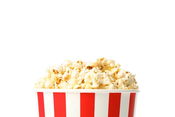 Randig hink med popcorn isolerad på vit bakgrund — Stockfoto