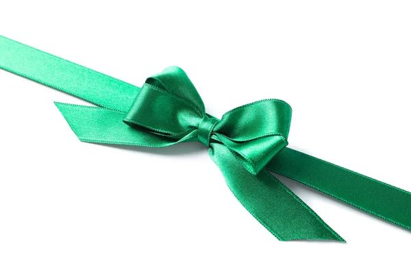 Πράσινη κορδέλα με τόξο απομονωμένη σε λευκό φόντο. Ιδέα δώρου — Φωτογραφία Αρχείου