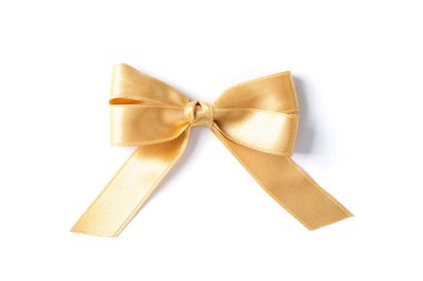 Altın yay beyaz arka plan üzerinde izole. Hediye konsepti