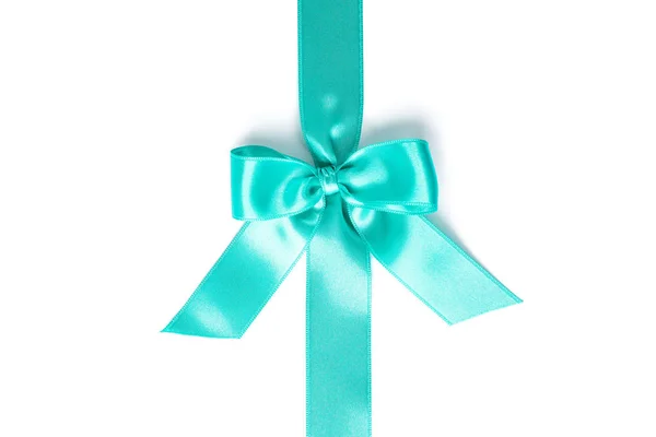 Turquoise ribbon with bow isolated on white background. Gift concept — Stock Photo, Image