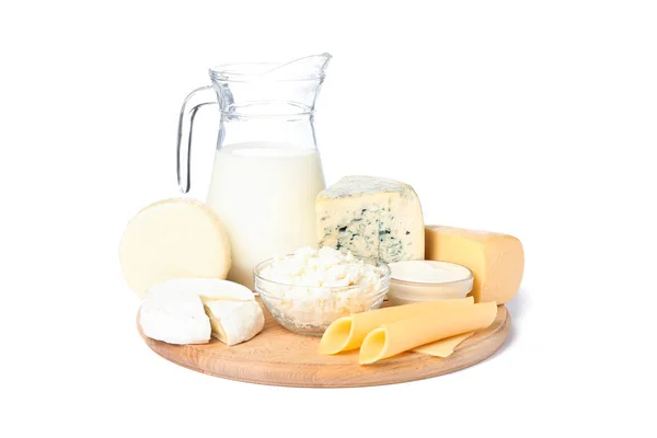 Fresh dairy products isolated on white background — Stock Photo, Image