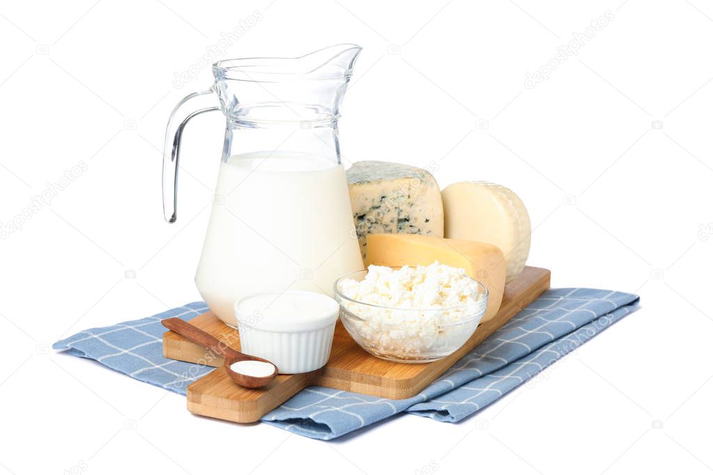Fresh dairy products isolated on white background