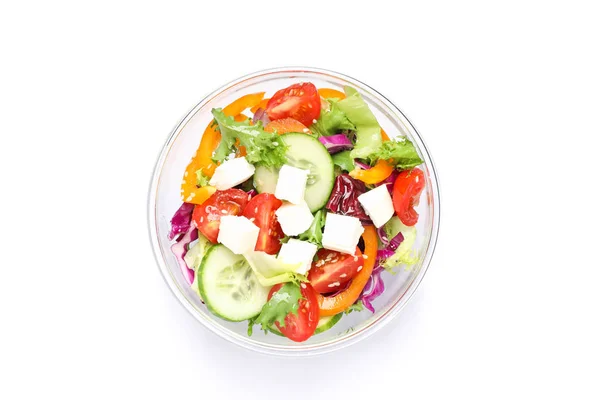 Bol en verre avec salade fraîche isolée sur fond blanc — Photo