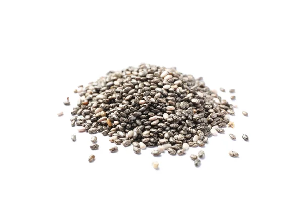 Heap de sementes de chia isoladas em fundo branco — Fotografia de Stock