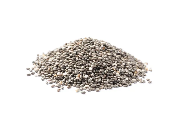 Heap de sementes de chia isoladas em fundo branco — Fotografia de Stock