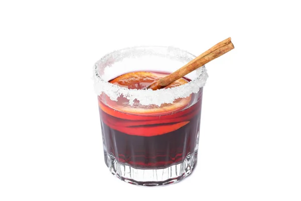 Glass of tasty mulled wine isolated on white background — Stock Photo, Image