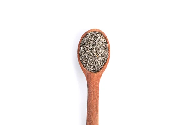 Chia seeds and wooden spoon isolated on white background — Stock Photo, Image