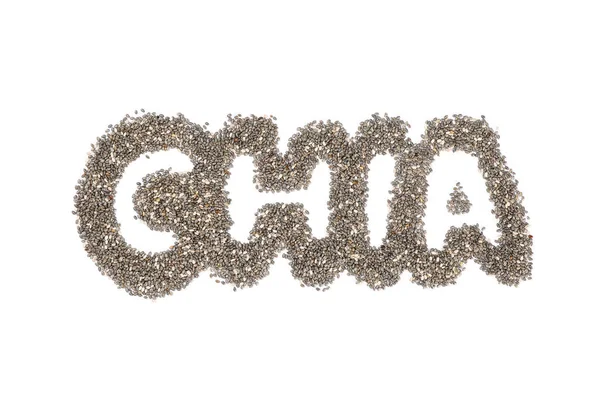 Word Chia układ nasion chia, izolowane na białym tle — Zdjęcie stockowe