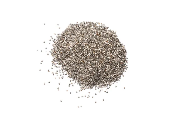 Heap of chia seeds isolated on white background, top view — ストック写真