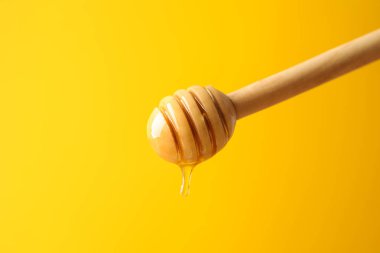 Sarı arka plan üzerinde bal ile Dipper, metin için alan