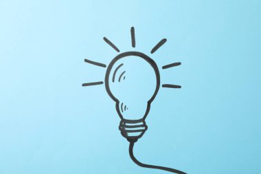 Mavi arka planda ampul çizildi. İyi fikir.