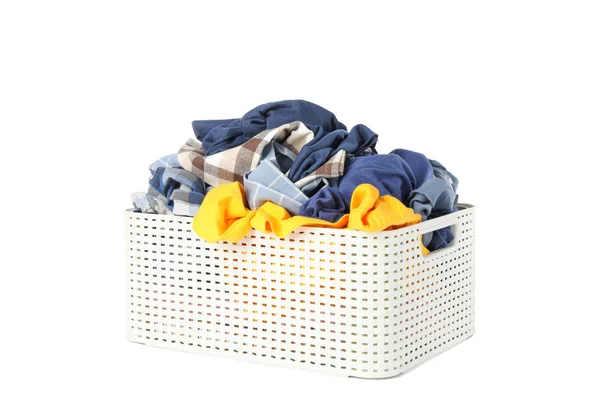 Basket with clothes isolated on white background — Stock Photo, Image